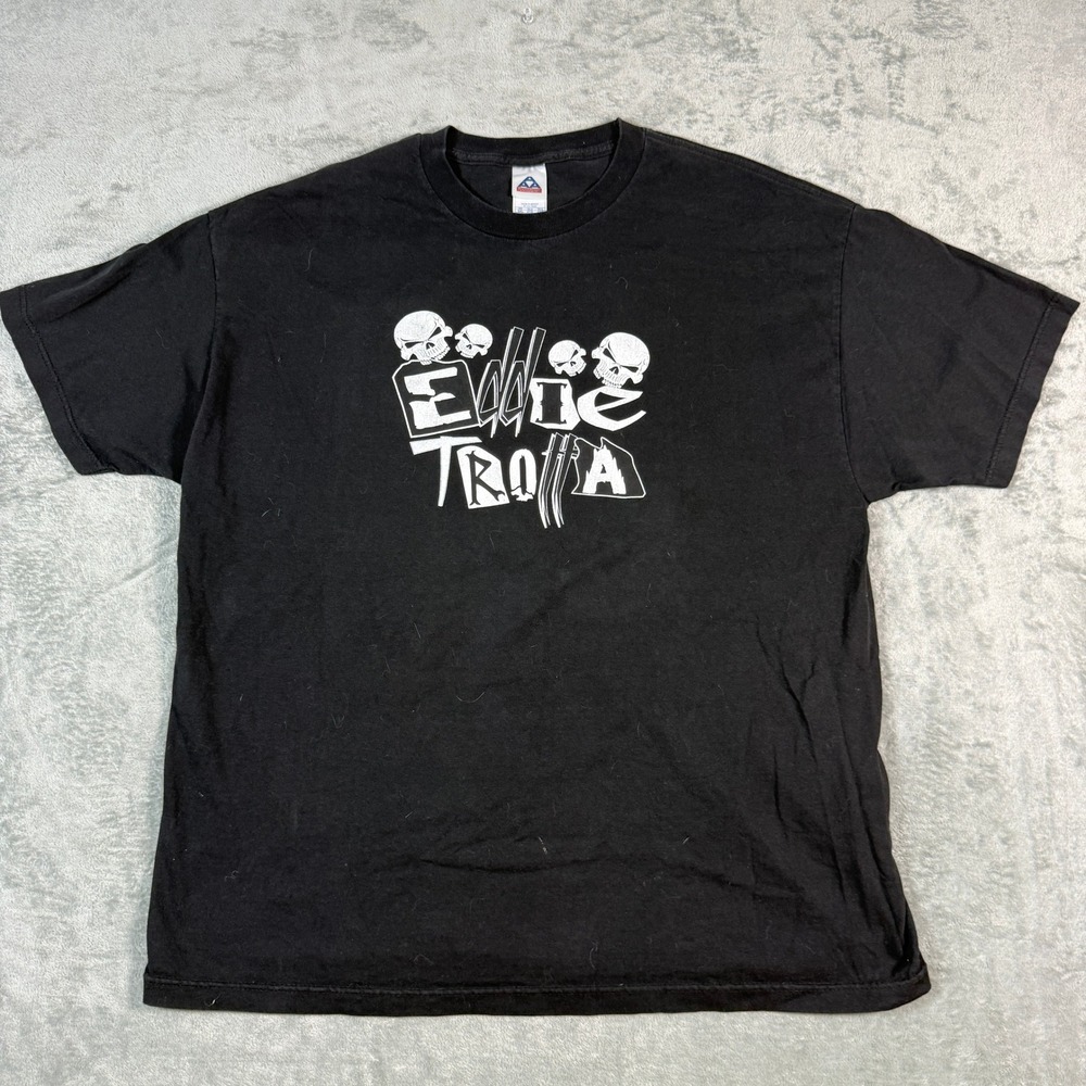 VTG Eddie Trotta Mens 2XL Graphic T-Shirt Black Skull Chopper Custom Cycles